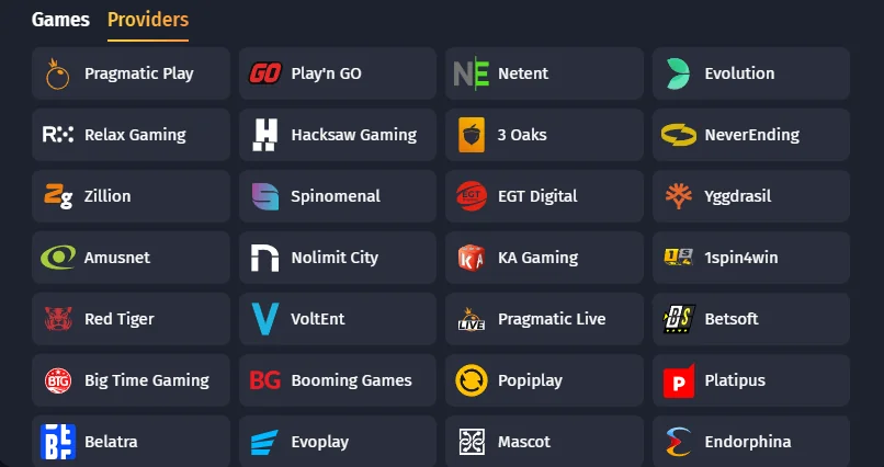 Winshark Casino Game Providers